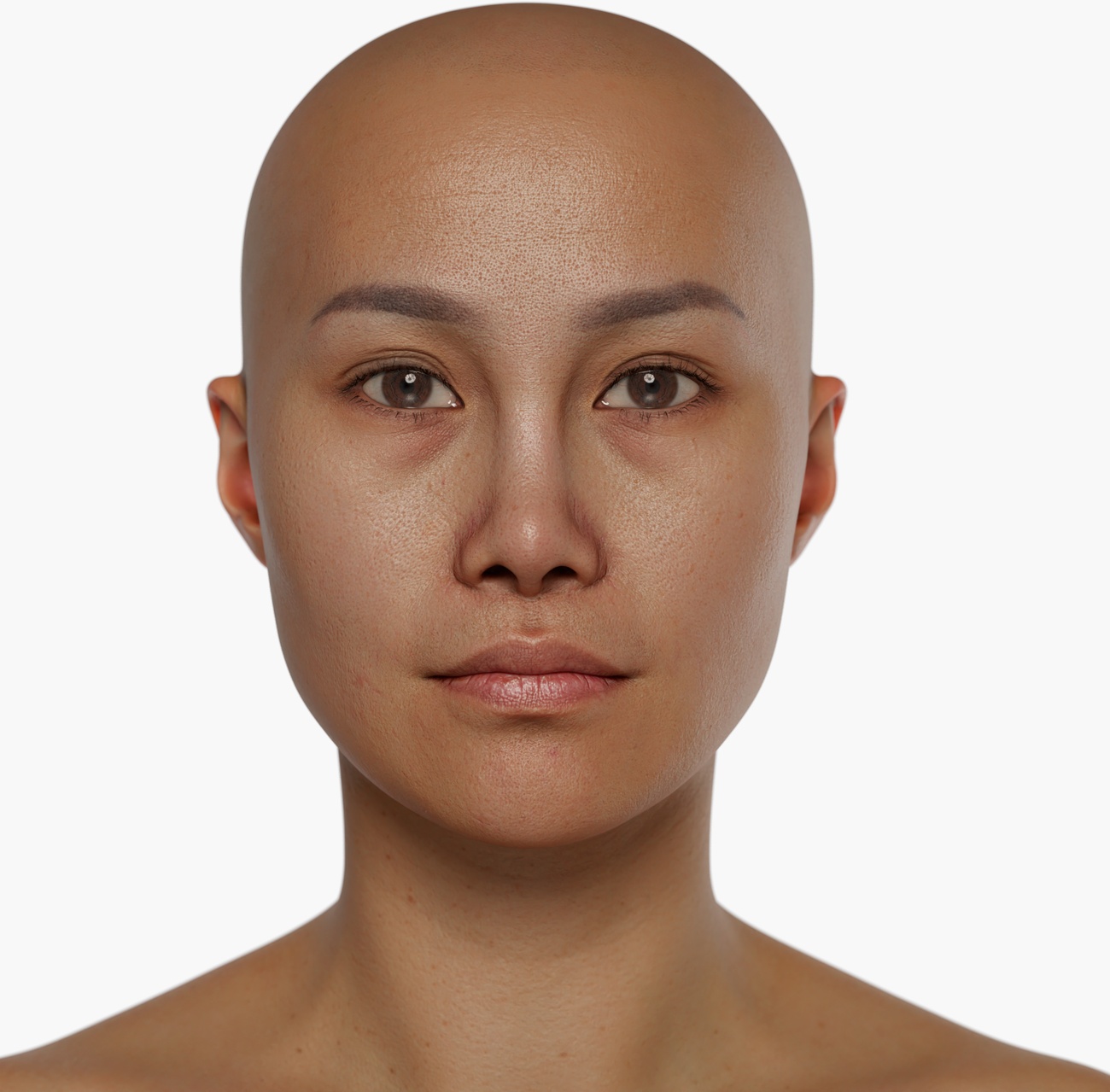 High-resolution 3D head scan of a female subject with smooth skin and well-defined facial features